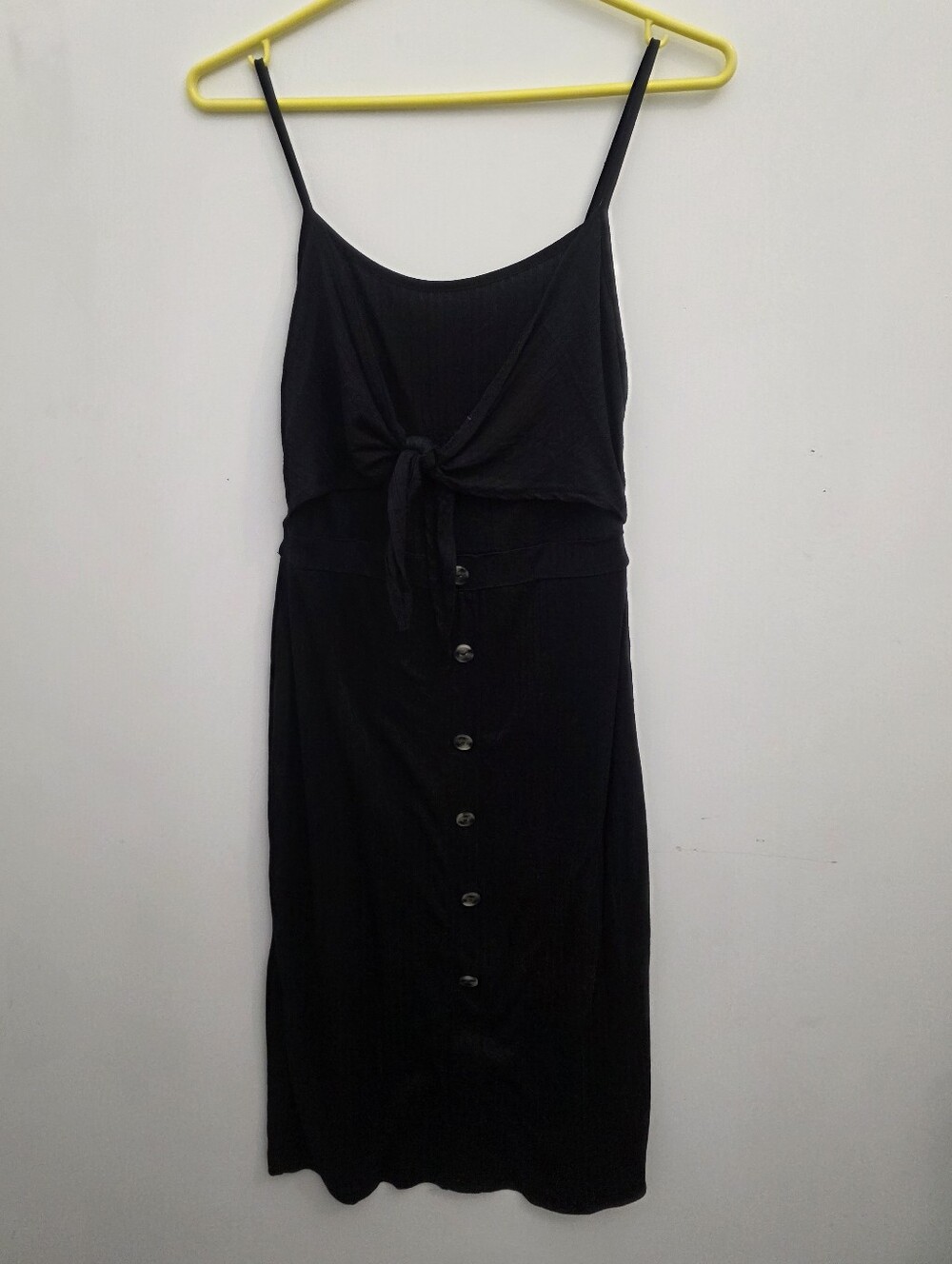 Black Ribbed - Tie Front Midi Dress - Women’s Medium - Spaghetti Strap - Casual